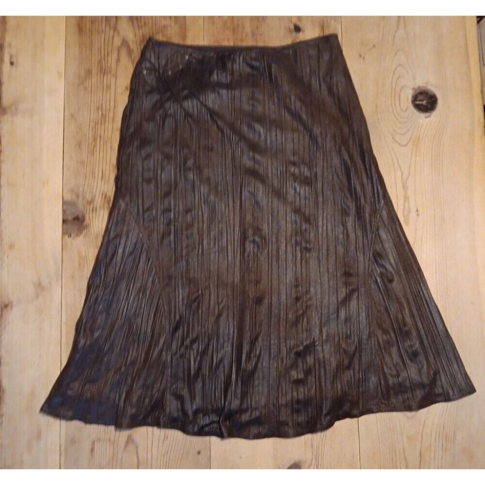 Vtg Lana Sport Midi Skirt Brown Womens 8 Crinkle Studded Panels Shimmer Side Zip